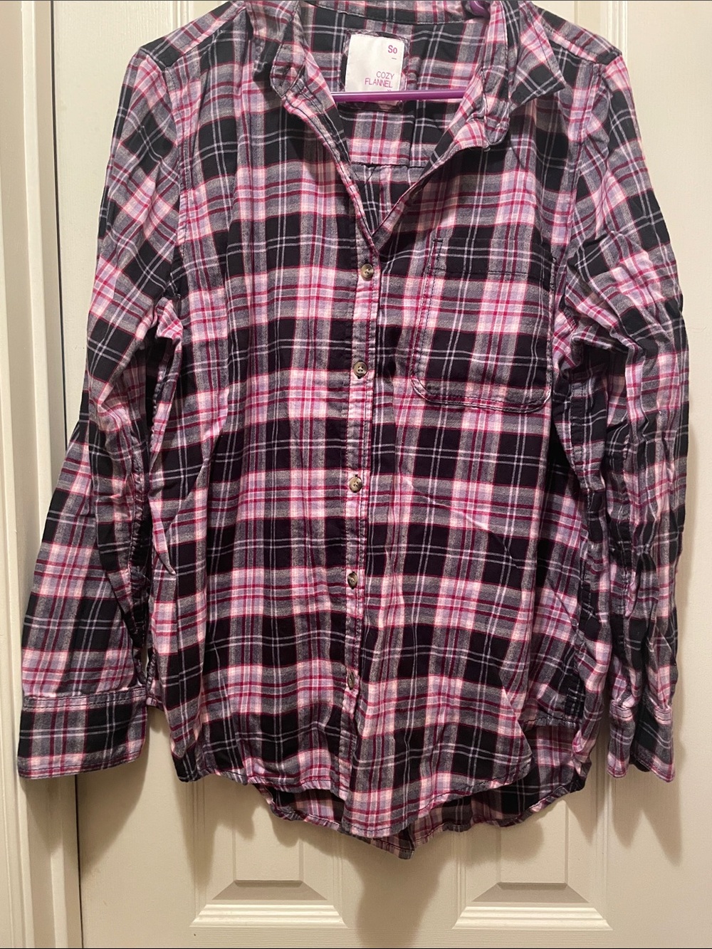 Flannel Black & Pink Plaid Button-Up Shirt